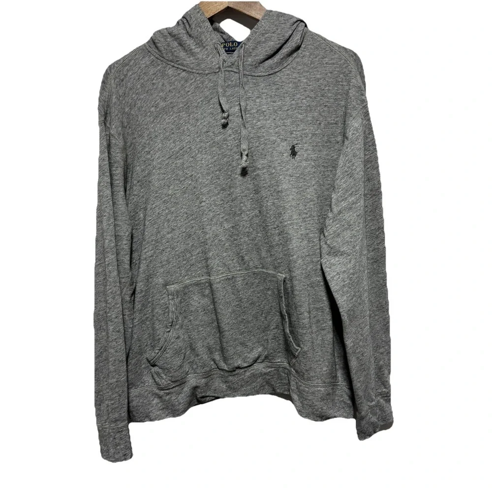 POLO Ralph Lauren Sweatshirt Mens XL Gray Hoodie Front Pocket Pony Logo Comfort